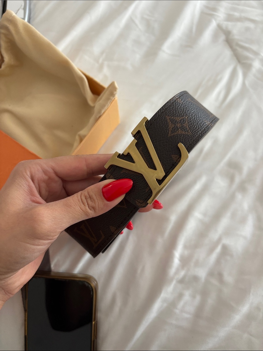 Louis Vuitton Brown Monogram Belt with Gold LV Buckle - Picture 3 of 5